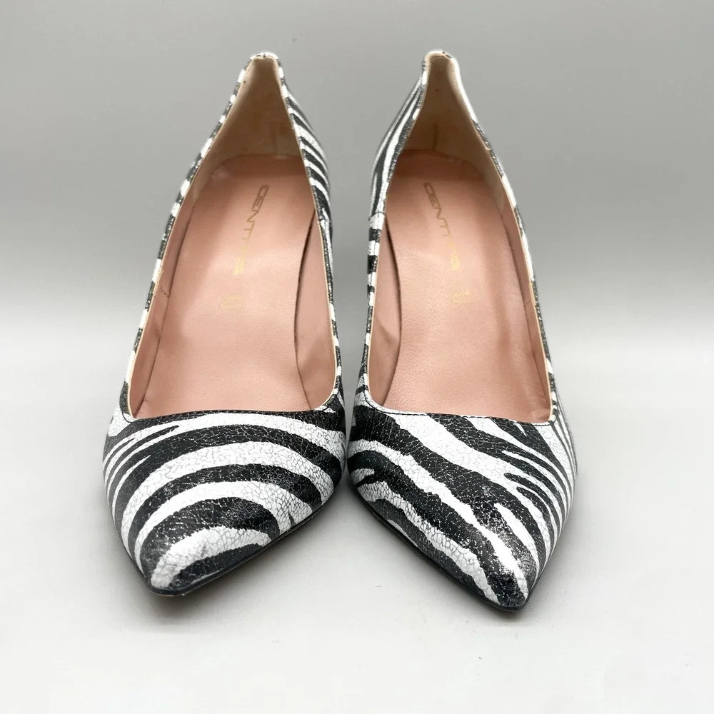 Identita Womens 41 11 Amy Pumps Zebra Print Leather Stiletto Heels Mob Wife Glam